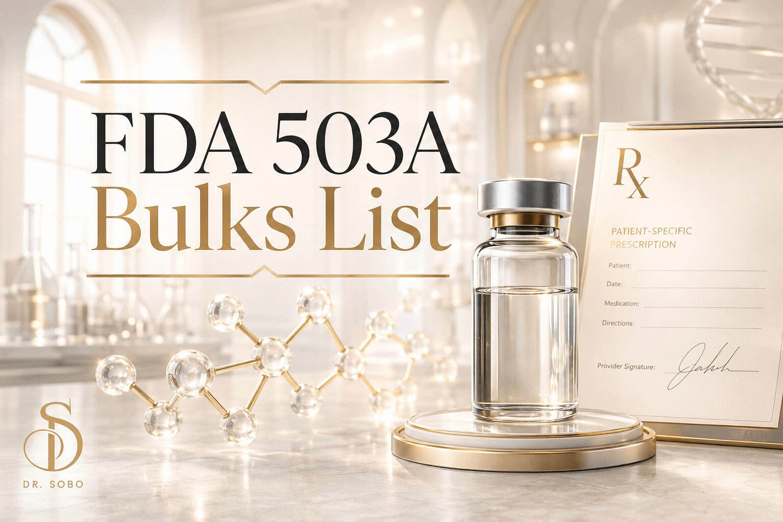 FDA 503A Bulks List banner featuring a compounded medication vial, patient-specific prescription and Dr. Sobo logo.