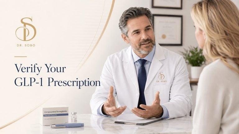 Doctor discussing GLP-1 prescription verification with a patient during a medical weight loss consultation.