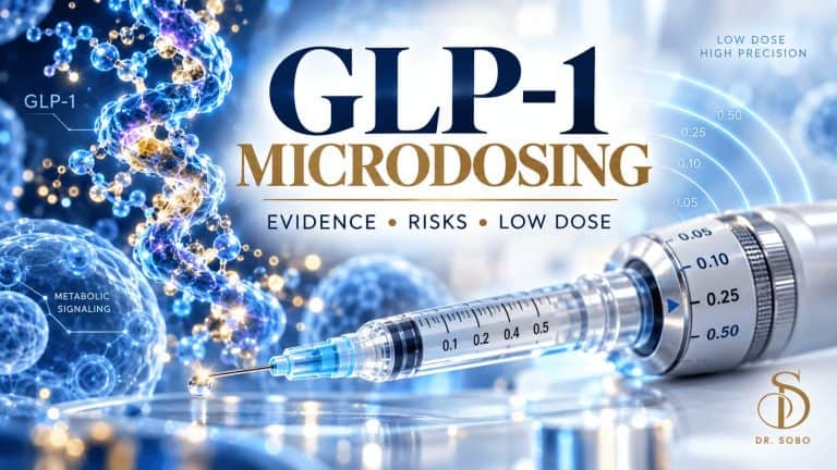 GLP-1 microdosing banner with professional medical graphics by Dr. Sobo