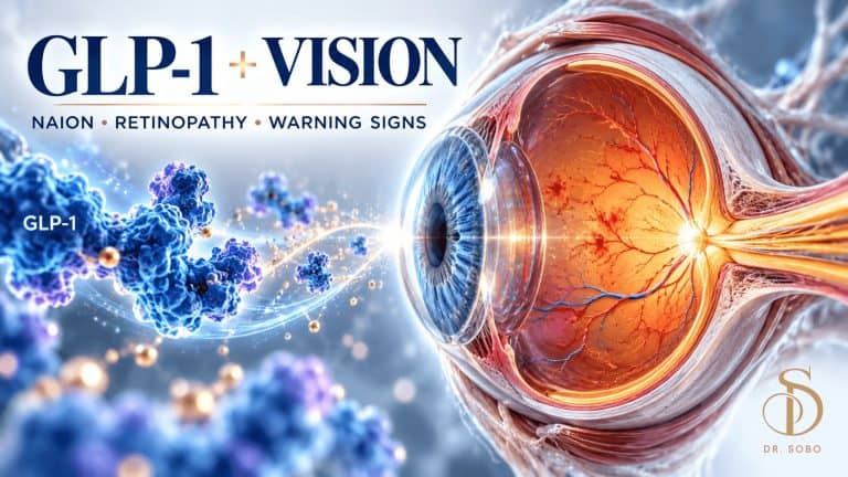GLP-1 vision changes banner with professional medical graphics by Dr. Sobo