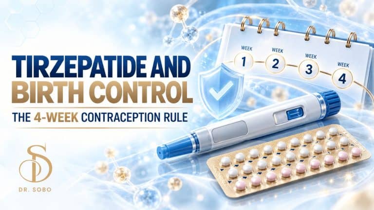 tirzepatide and birth control banner with clinically accurate visual context by Dr. Sobo
