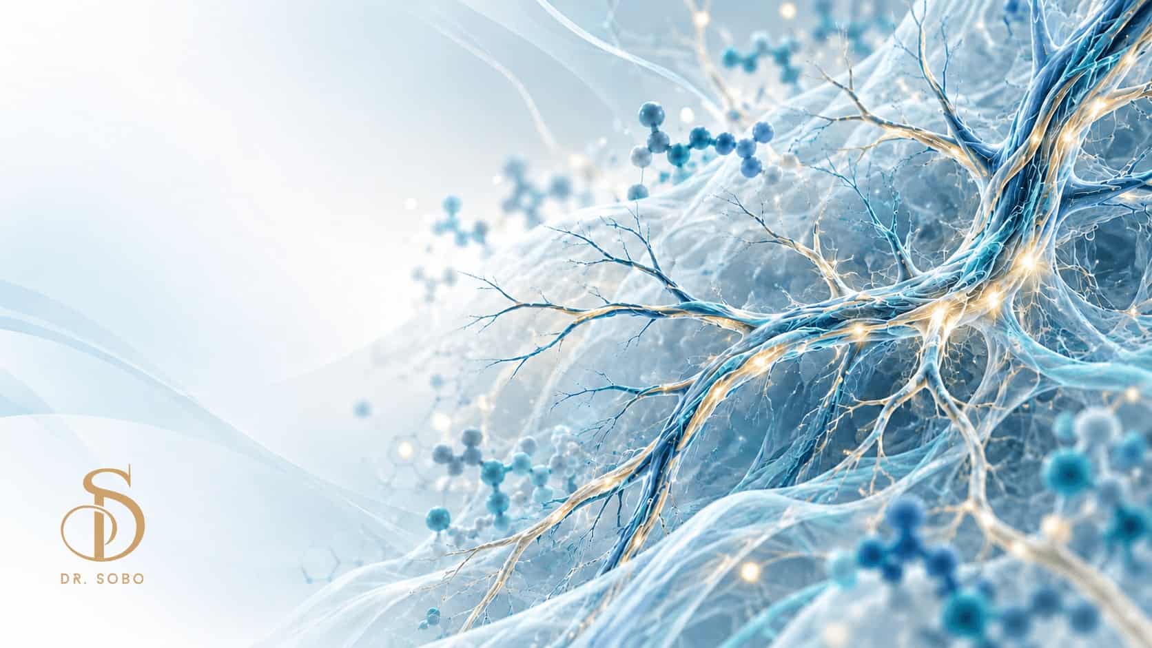 Abstract illustration of sensory nerve fibers and molecular forms for an ARA-290 research article.